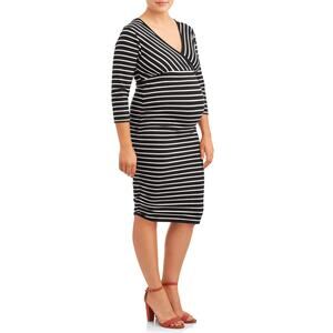 Oh! mamma Black & White Striped V Neck Maternity Nursing Dress Size Small